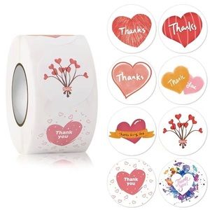 ❤️ I2 Stickers Thank You 1" Hearts (8 Designs) 500ct Labels Valentine’s Day
